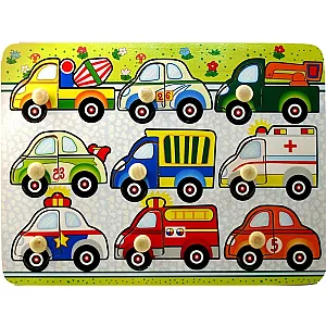 Mașini pe drum – puzzle din lemn 9 piese