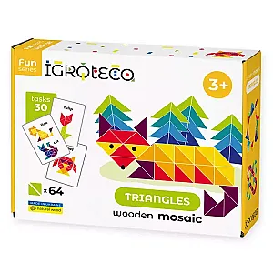 Igroteco puzzle mozaic din lemn cu triunghiuri (64 piese), 3-10 ani