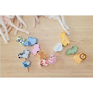 Tooky Toy Animale de înșirat pastel – set 13 piese