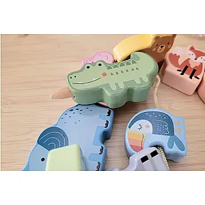 Tooky Toy Animale de înșirat pastel – set 13 piese