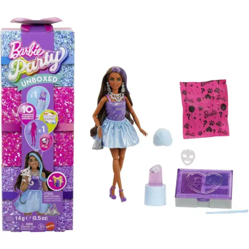 Barbie Party Unboxed Glam Party – Păpușa Purple Sparkle cu surprize