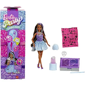 Barbie Party Unboxed Glam Party – Păpușa Purple Sparkle cu surprize