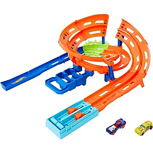 Hot Wheels Whip Around Raceway set de pistă cu 2 mașinuțe