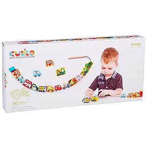 Cubika Set de înșirat mărgele din lemn – Mașini