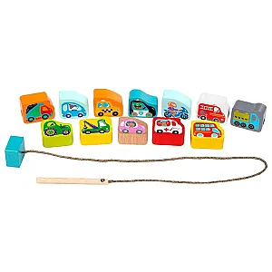 Cubika Set de înșirat mărgele din lemn – Mașini