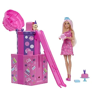 Barbie Party Reveal – set surpriză cu tobogan