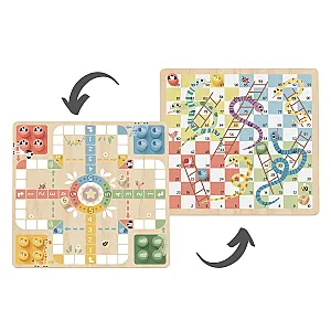 Tooky Toy Joc de societate din lemn 2 în 1 Ludo și Șerpi și Scări