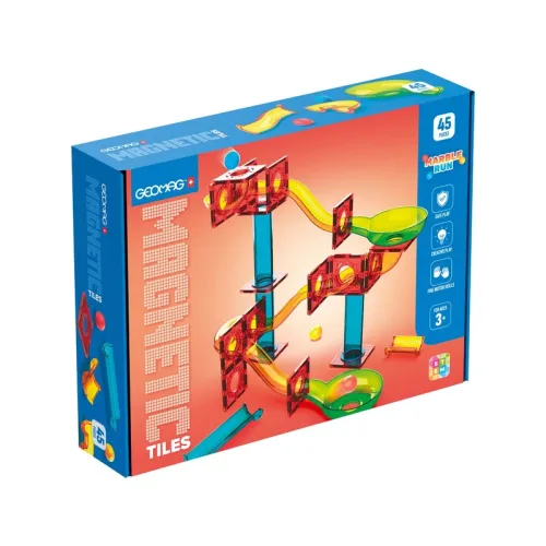 Geomag Magnetic Tiles set de construcție magnetic cu pistă pentru bile (45 piese)