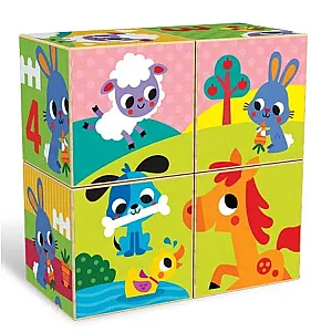Kids Hits – Cuburi puzzle din lemn, Ferma veselă