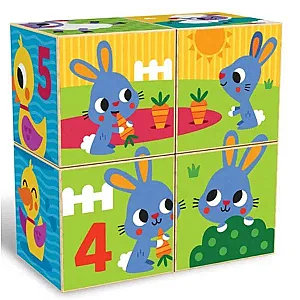 Kids Hits – Cuburi puzzle din lemn, Ferma veselă