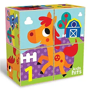 Kids Hits – Cuburi puzzle din lemn, Ferma veselă