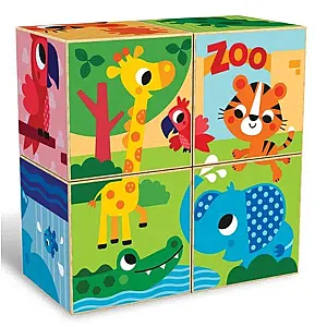 Kids Hits – Cuburi puzzle din lemn (Grădina zoologică colorată)