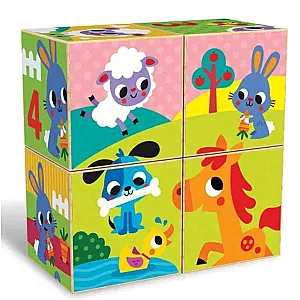 Kids Hits – Cuburi puzzle din lemn (Grădina zoologică colorată)