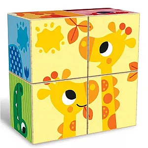 Kids Hits – Cuburi puzzle din lemn (Grădina zoologică colorată)