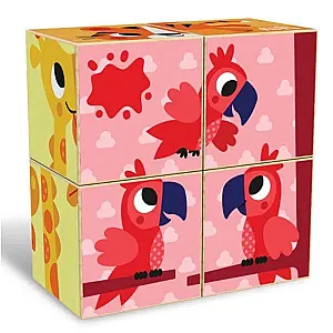 Kids Hits – Cuburi puzzle din lemn (Grădina zoologică colorată)
