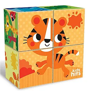 Kids Hits – Cuburi puzzle din lemn (Grădina zoologică colorată)