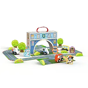 Trefl Tiny Tails set din lemn – oraș într-o valiză magnetică