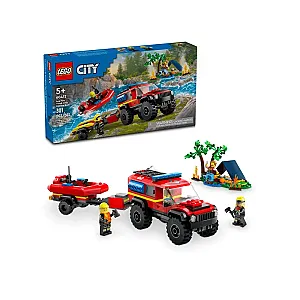 LEGO® City 60412 - camion de pompieri 4x4 cu barcă de salvare