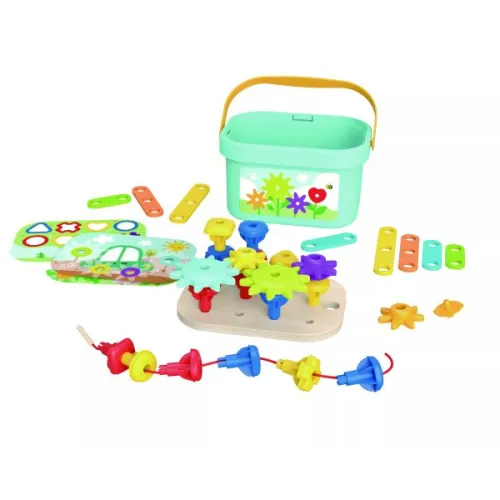 Tooky Toy Joc de construcție din lemn – Set grădină în găleată
