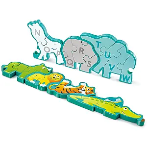 Hape Puzzle Alfabet – Puzzle din lemn cu două fețe și animale sălbatice
