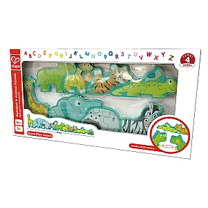 Hape Puzzle Alfabet – Puzzle din lemn cu două fețe și animale sălbatice