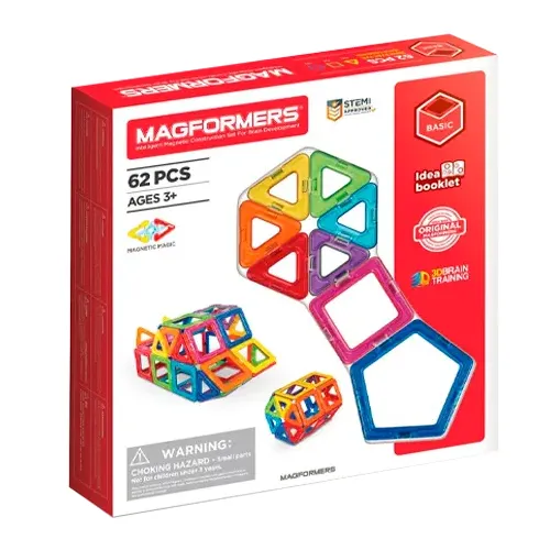 Magformers Basic Starter Set – Set magnetic de construcție, 62 piese