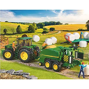 BRUDER 02032 – Presă de balotat și înfoliat baloți rotunzi John Deere C441R