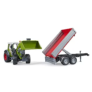 BRUDER 02182 Fendt Vario 211 traktor homlokrakodóval és oldalfalas pótkocsival