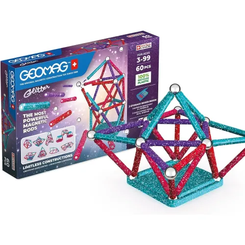 Geomag Recycled Glitter 60 piese – Set magnetic de construcție