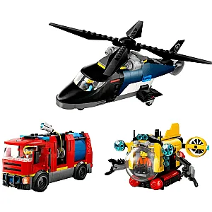 LEGO® City 60462 – Elicopter, camion de pompieri și submarin într-un singur set