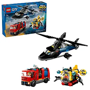 LEGO® City 60462 – Elicopter, camion de pompieri și submarin într-un singur set