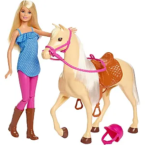 Barbie păpușă călăreață cu cal maro