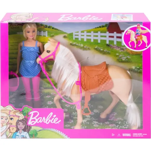 Barbie păpușă călăreață cu cal maro