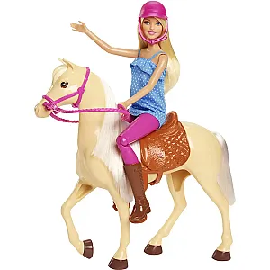 Barbie păpușă călăreață cu cal maro