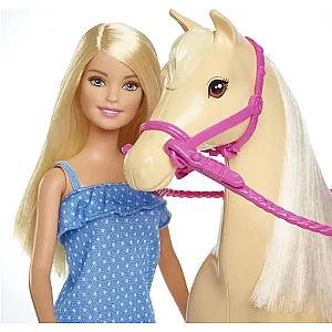 Barbie păpușă călăreață cu cal maro