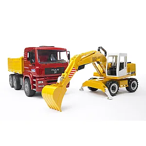 Bruder camion MAN TGA basculabil cu excavator Liebherr 02751