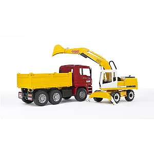 Bruder camion MAN TGA basculabil cu excavator Liebherr 02751